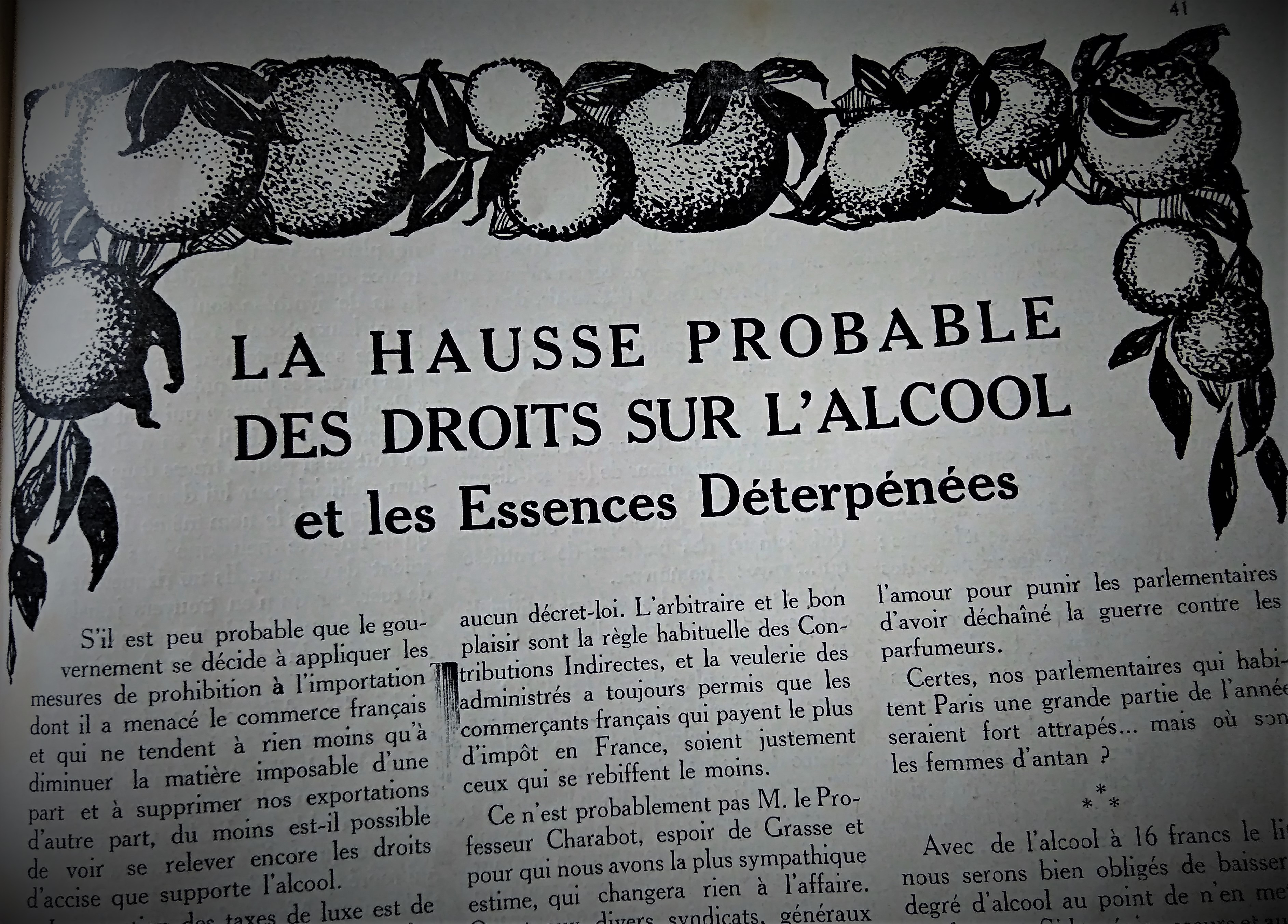 Extrait d'Article La Parfumerie Moderne 021924 Hausse probable des droits sur l'Alcool